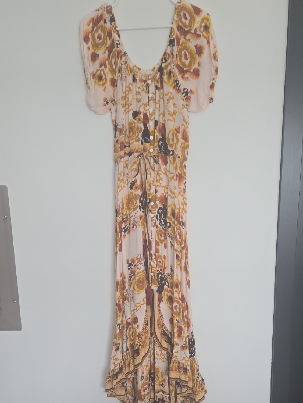 Vintage Style Floral Maxi Dress W/ Split Hi Lo Skirt